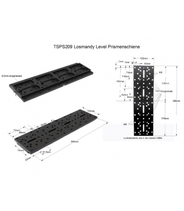 Barra de cola de milano TS-Optics - Losmandy-Level, soporte plano, longitud 356 mm
