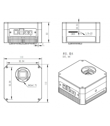 ZWO ASI1600GT MONO refrigerado, sensor D-22,2 mm con rueda de filtros de 5 posiciones