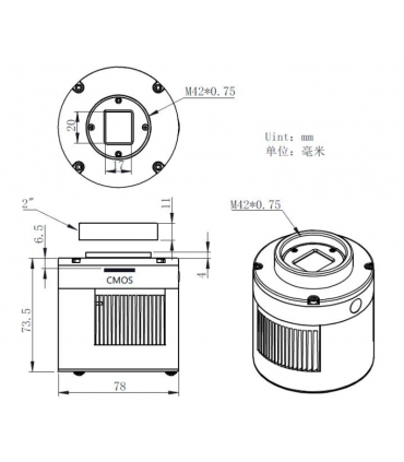 ZWO MONO astro ASI533MM Pro cooled camera, chip DE- 16 mm, pixel size 3.76 µm
