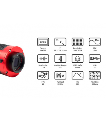 ZWO MONO astro ASI533MM Pro cooled camera, chip DE- 16 mm, pixel size 3.76 µm