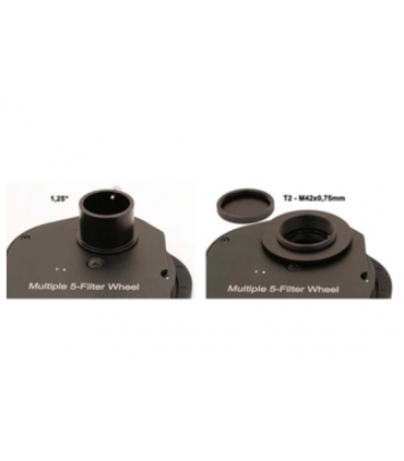 Rueda de filtros manual TS-Optics para 5 filtros de 1,25" - conexión T2 y 1,25"
